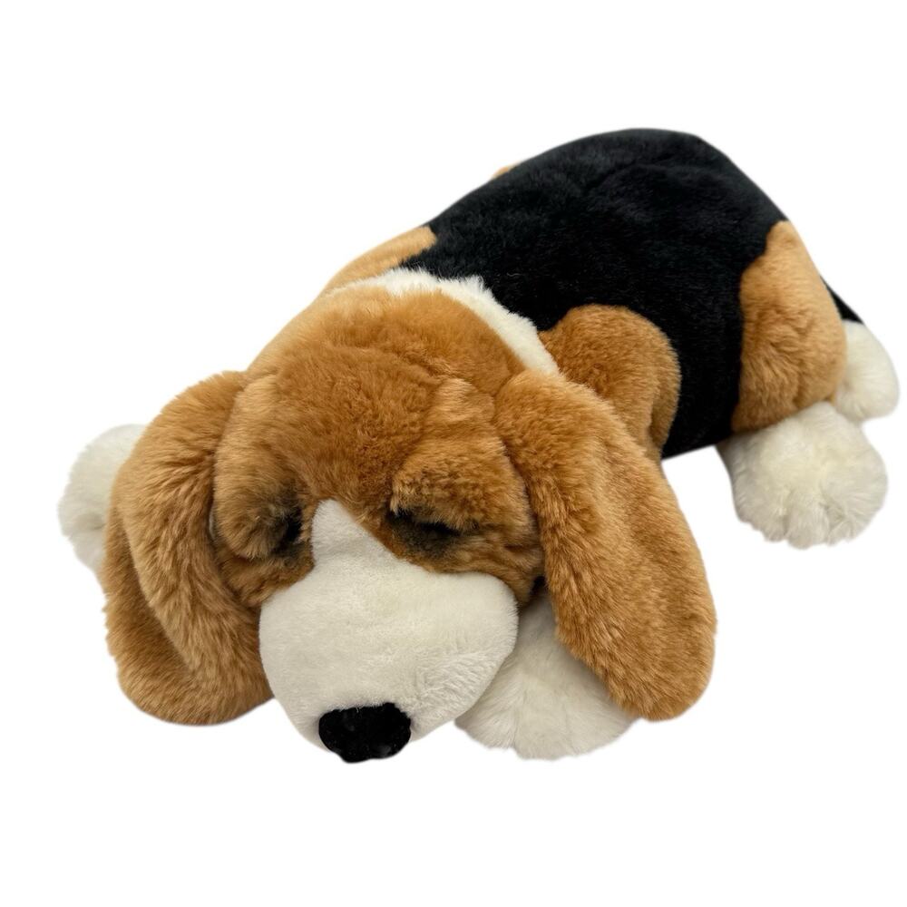 Realistic Beagle Dog Dakin Laying Plush 14” Beanie Feet Lou Rankin Friends EUC